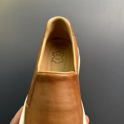 2025 printemps et automne nouveaux hommes chaussures décontractées en cuir véritable semelle épaisse conseil chaussures