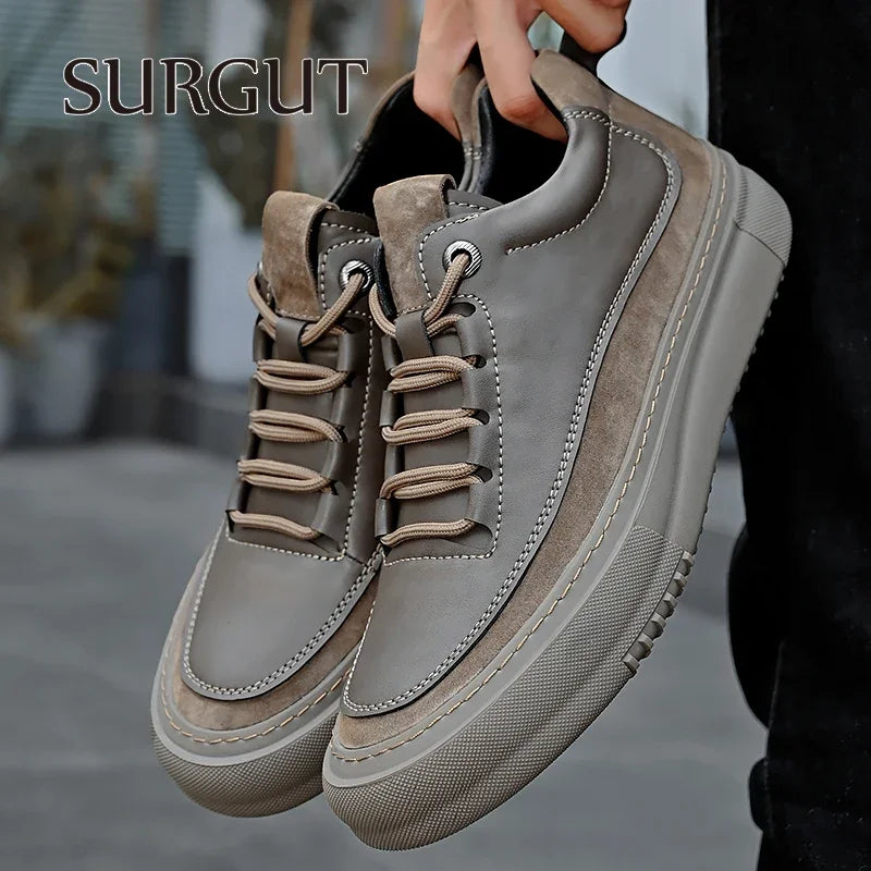 SURGUT-Chaussures décontractées en cuir de vachette pour hommes, coordonnantes, confortables, mode, épissage, semelle optique, automne, hiver, taille 38-44