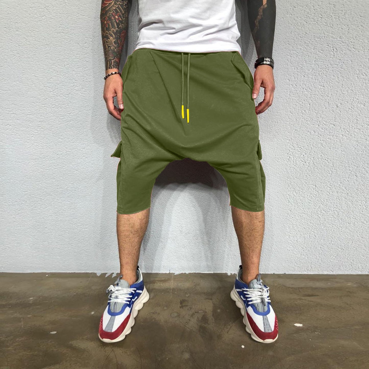Pantalon de survêtement décontracté pour hommes, tendance Hip Hop en Europe et en amérique, ample, solide, sport de rue, Harlan, court, vêtements pour hommes