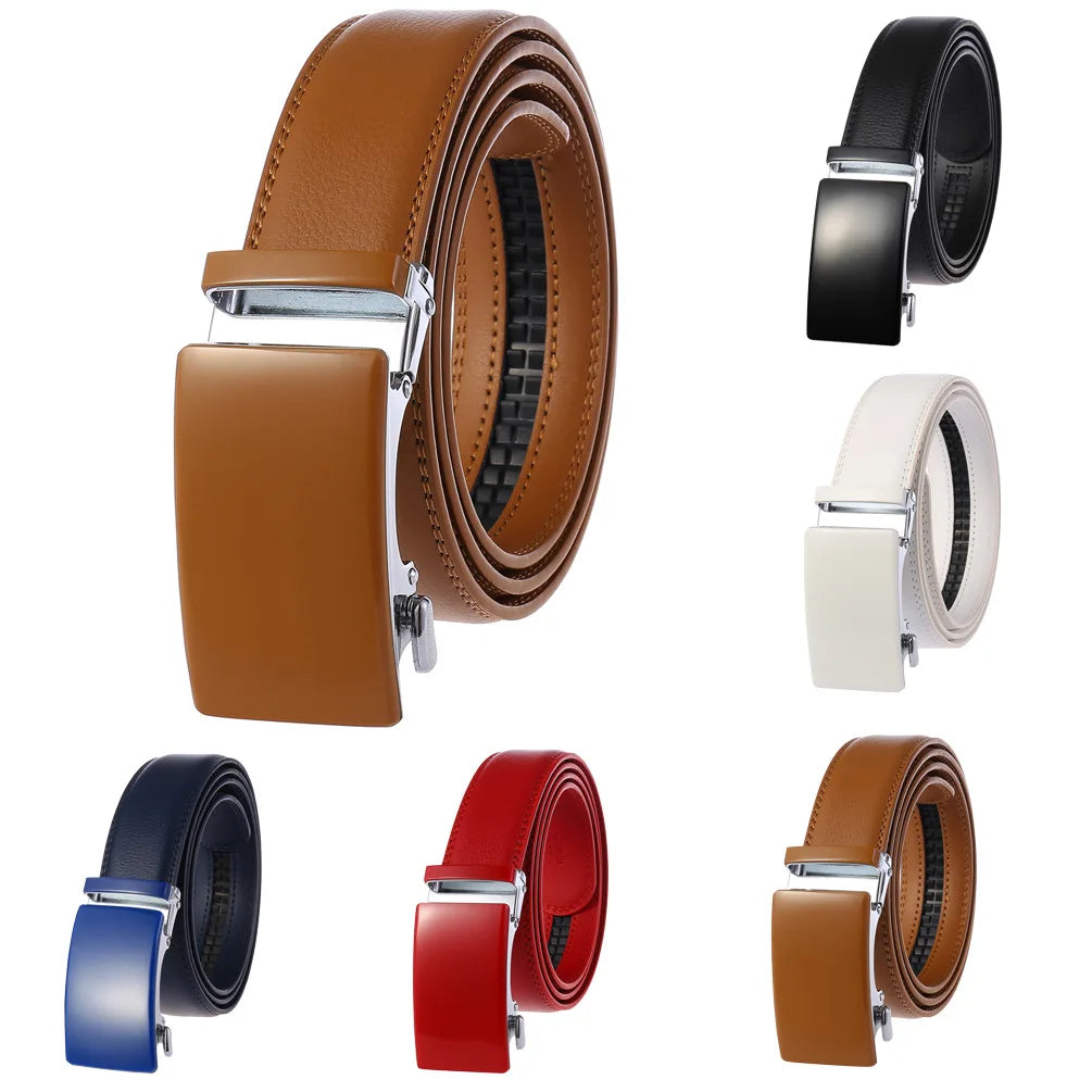 Ceinture de surintendant en cuir de vache véritable pour homme, accessoire de marque, décontracté, automatique, noir, rouge, marron