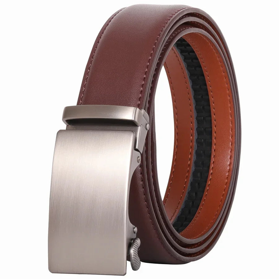 Plyesxale Ceinture en cuir marron hommes 2024 boucle automatique hommes Ceinture pour jean Style Vintage hommes ceintures de luxe Ceinture Homme B9