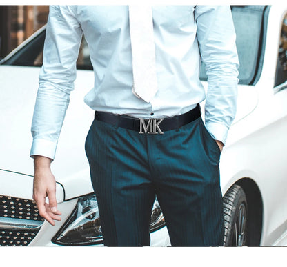 Maikun Ceinture réversible en cuir PU pour homme avec boucle noire rotative pour la Saint-Valentin