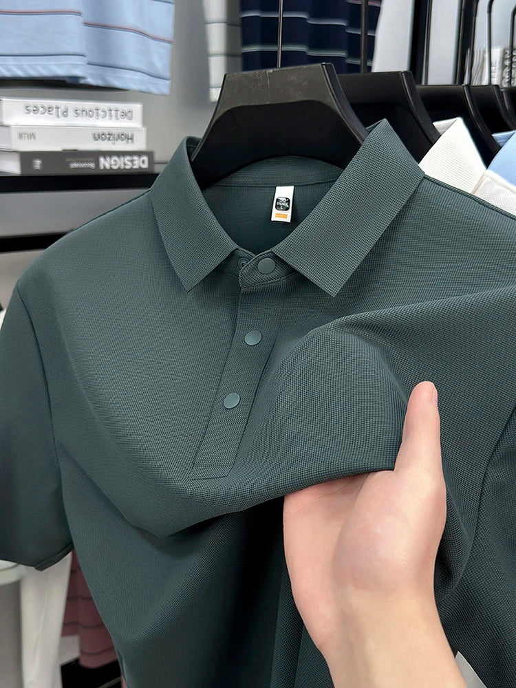 2025 Chemise polo gaufrée sportive pour hommes |   Tailles supérieures de Tennis de Golf évacuant l'humidité S-5XL, boutons-pression, antibactérien 7A de haute qualité