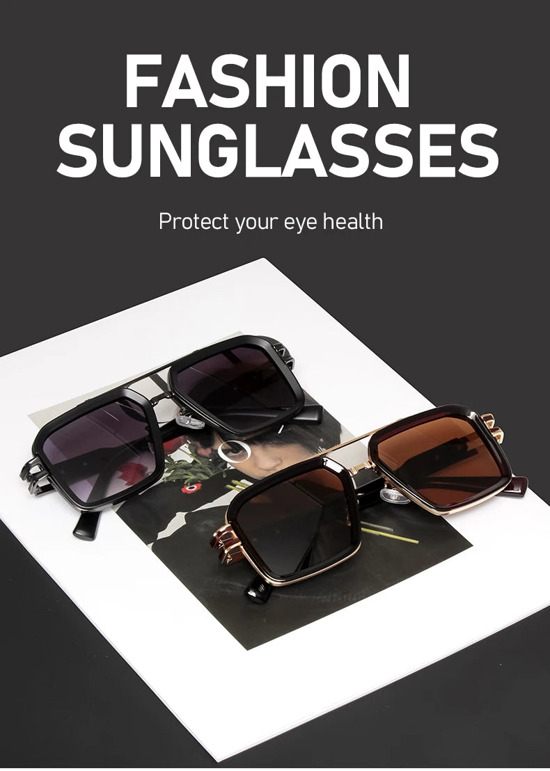 2025 Steam Punk lunettes De soleil rétro carré hommes femmes mode Double faisceau lunettes unisexe cadre en métal nuances à la mode Oculos De Sol