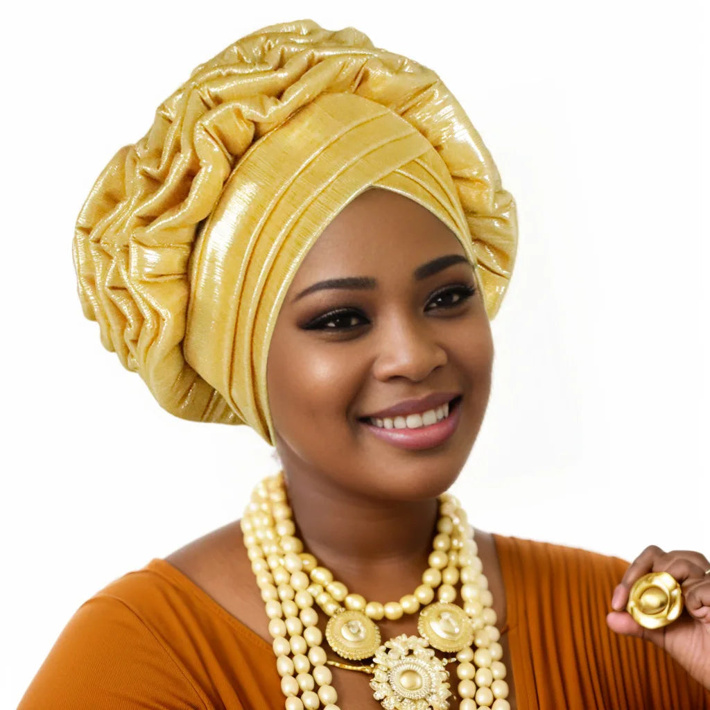 Turban Africain à Volants et artificiel astiques pour Femme, Couvre-chef de Mariage, Cravate de Sauna, Équipement de ix, Chapeau, Nigeria