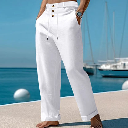 Pantalon de plage confortable en coton et lin pour hommes, sangle droite, haute qualité, décontracté, printemps et automne, nouvelle mode, 2025