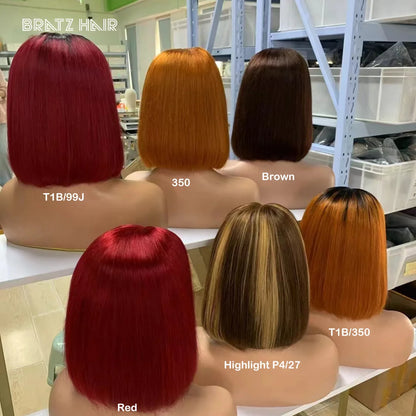 Super Double dessiné droit 4x4 5x5 dentelle Clsoure mettre en évidence P4/27 Bob perruque cheveux humains couleur Piano 13x6 13x4 HD dentelle avant Bob perruques