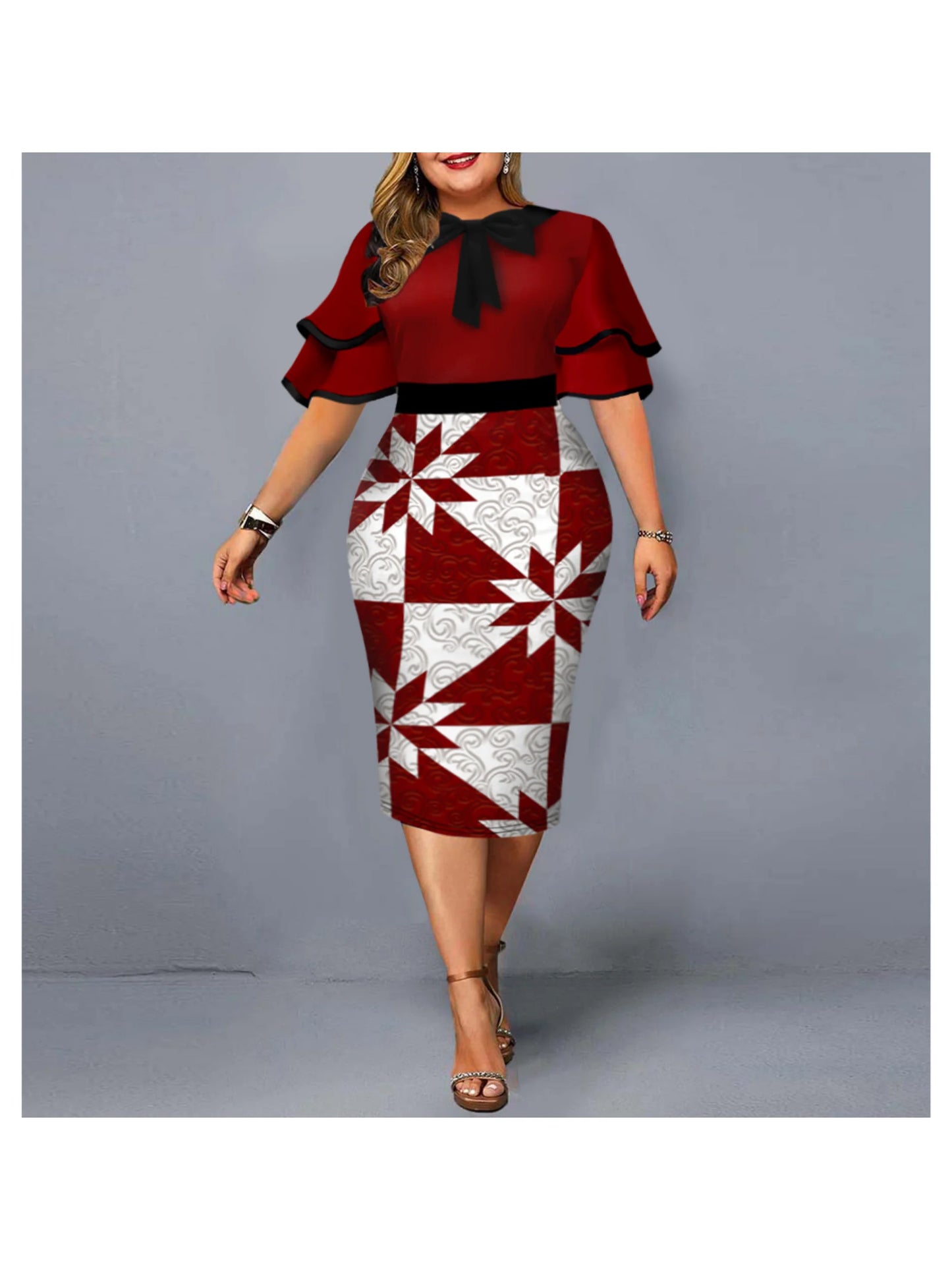 Robe mi-longue grande taille pour femmes robe de soirée imprimée élégante robe 2025