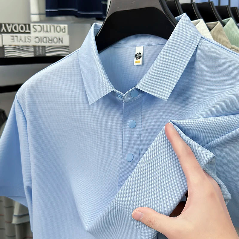 2025 Chemise polo gaufrée sportive pour hommes |   Tailles supérieures de Tennis de Golf évacuant l'humidité S-5XL, boutons-pression, antibactérien 7A de haute qualité