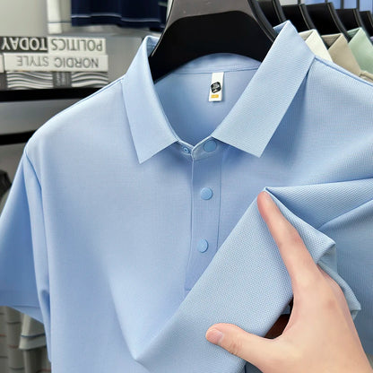 2025 Chemise polo gaufrée sportive pour hommes |   Tailles supérieures de Tennis de Golf évacuant l'humidité S-5XL, boutons-pression, antibactérien 7A de haute qualité