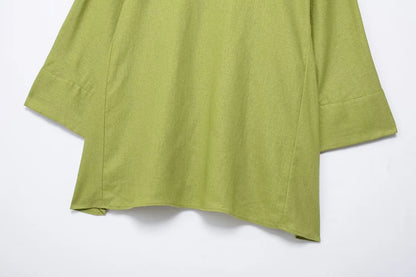 TRAFZA 2024 femmes 2 pièces ensemble taille élastique poche plis décorer pantalon à jambes larges + solide simple boutonnage fente ourlet Blouse haut