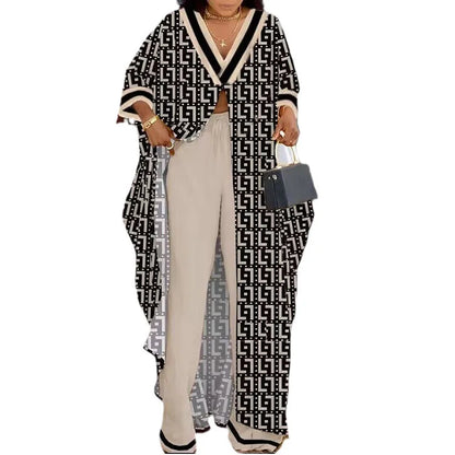 Ensemble haut et pantalon à manches longues pour femmes, col en V, impression de lettres, devant ouvert, décontracté, mode printemps, été, nouveau, 2023