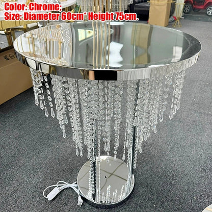 Rideau de perles de cristal, Table à gâteau, décoration de mariage, Table en métal avec éclairage, Table à gâteau en cristal de mariage