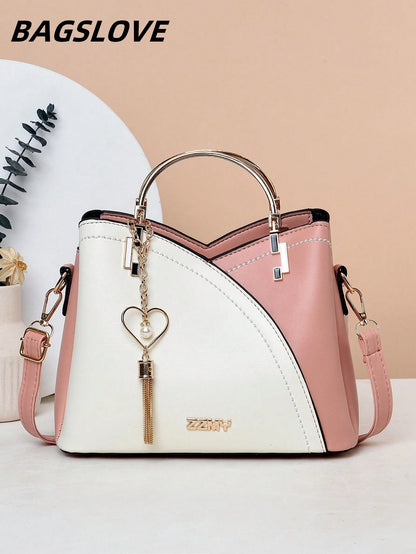 Sac à main de grande capacité pour femmes, sac à bandoulière polyvalent et décontracté, blocage de couleur, épissage à la mode