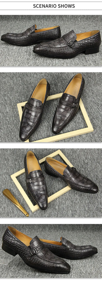 Mocassins en cuir pour hommes, chaussures imprimées serpent, décontractées, confortables, résistantes à l'usure, de luxe, couleur noir et gris