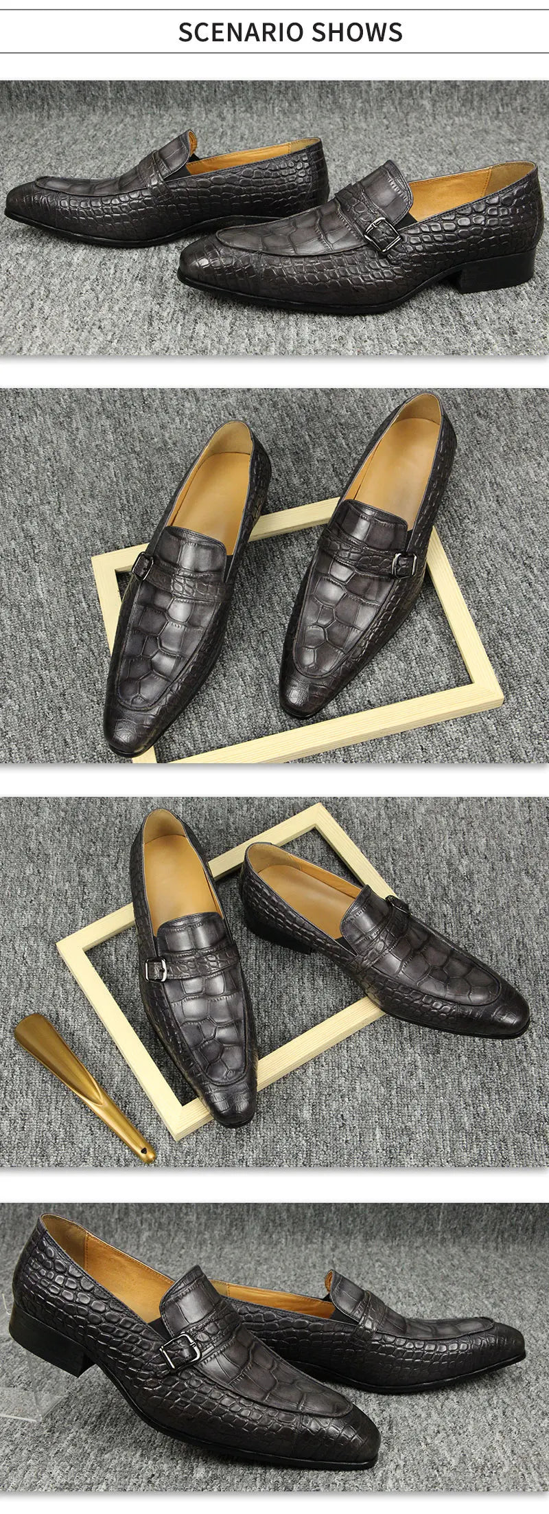 Mocassins en cuir pour hommes, chaussures imprimées serpent, décontractées, confortables, résistantes à l'usure, de luxe, couleur noir et gris
