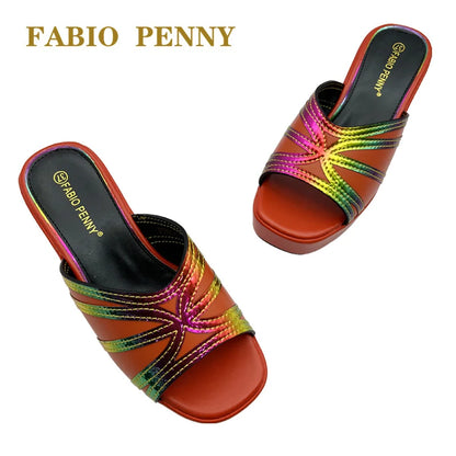 BS -  2025 Nouveau Laser Rainbow Design pantoufles pour femmes à semelles épaisses, exquises et à la mode pour banquets et fêtes