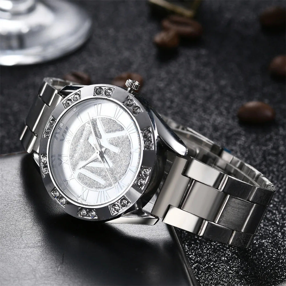 UTHAI-Montre à Quartz avec Bracelet en Acier Inoxydable pour Homme et Femme, Ensemble de Diamants, Logo TVK, Or, Horloge à Carillon, Mode
