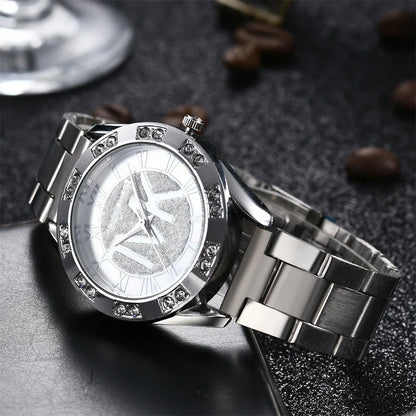 UTHAI-Montre à Quartz avec Bracelet en Acier Inoxydable pour Homme et Femme, Ensemble de Diamants, Logo TVK, Or, Horloge à Carillon, Mode