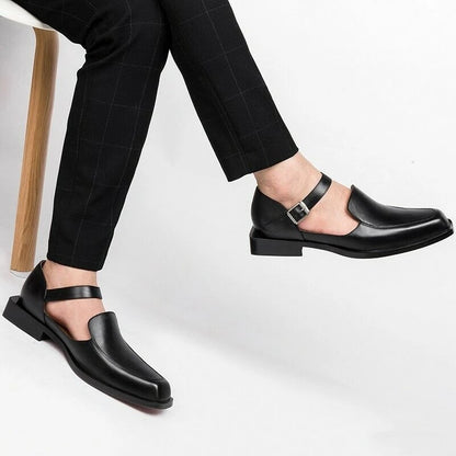 Sandales d'été noires pour hommes, chaussures habillées en cuir Pu avec sangle à boucle, chaussures formelles d'affaires, nouvelle collection