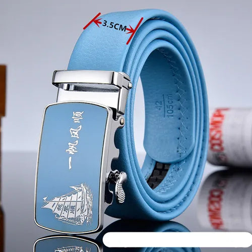 Ceinture automatique bleu ciel pour hommes et femmes, ceinture de loisirs d'affaires, bande passante 3cm et 2024 cm, nouvelle mode, 3.5