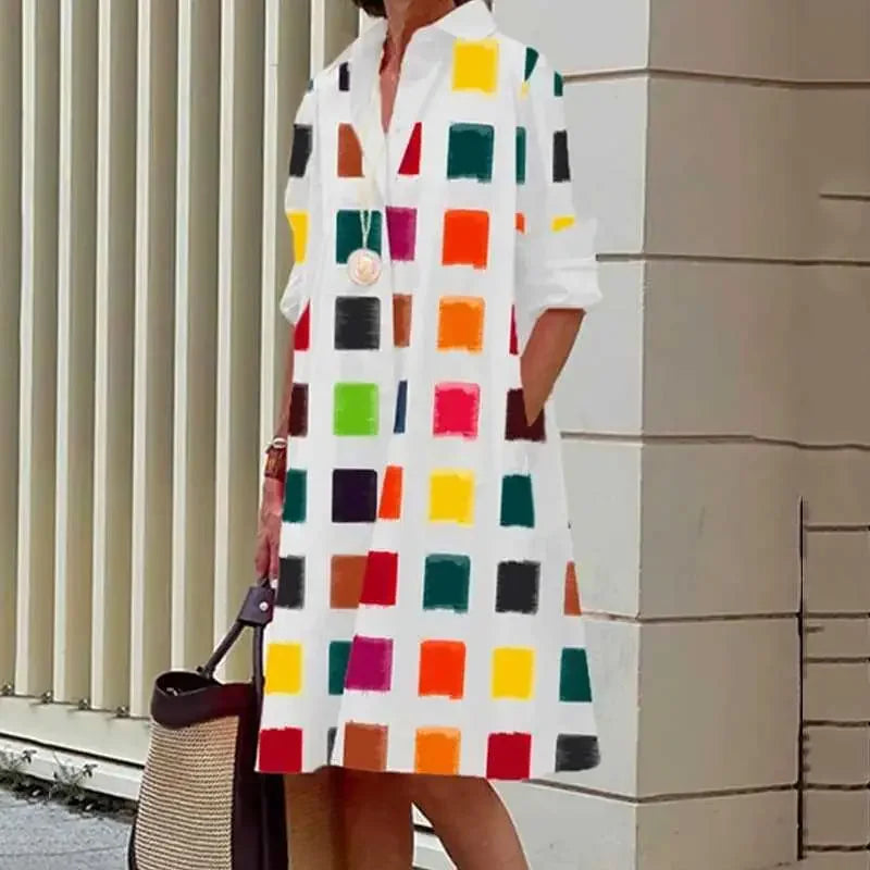 Robe chemise imprimée à la mode pour femmes, décontractée, manches longues, boutons, robes amples, style Boho, jupe de vacances, vêtements pour femmes, nouvelle collection été