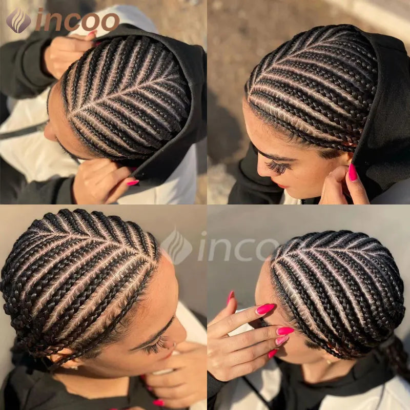 Perruque tressée synthétique Cornrow Box, perruques Full Lace Front, tresses tribales, perruque tressée Jgreeting Box, perruque tressée Faux Locs sans nœuds, 36 po