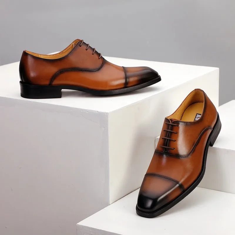 Chaussures en cuir formelles pour hommes, chaussures d'affaires britanniques décontractées Oxford confortables pour mariage en cuir véritable