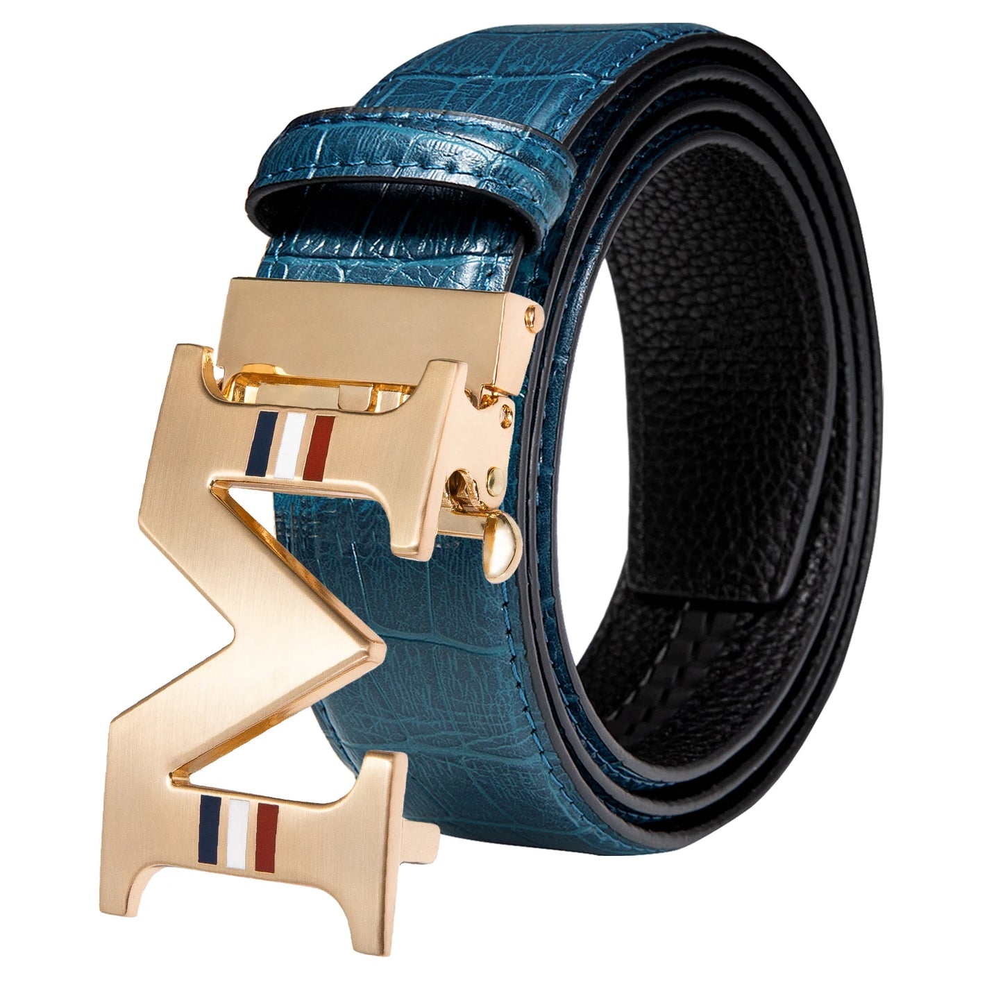 Ceinture en cuir de Crocodile bleu pour hommes, avec boucle automatique dorée, pour Jeans de Cowboy, nouvelle mode 2020