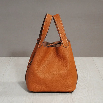 Sac à lunch en cuir de vachette véritable, panier alimentaire E27, sac à main de pique-nique Amazon, poignée supérieure souple, 2024 importé