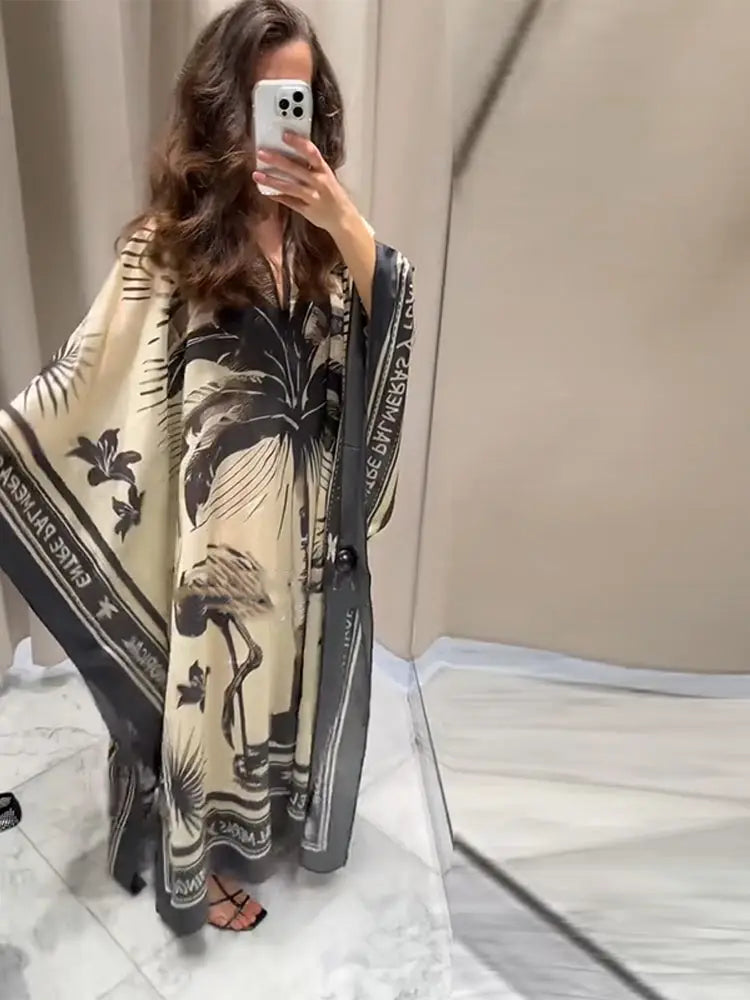 Robes longues plissées imprimées amples pour femmes, élégantes, col rond, manches longues, Robes de vacances, été, mode dubaï, 2025