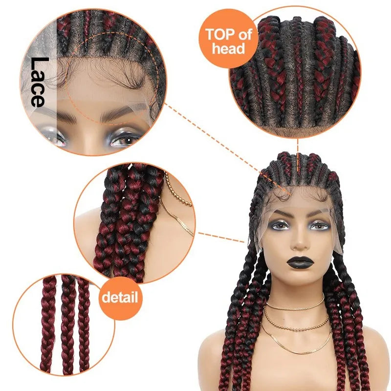 Incoo-Perruque synthétique tressée pour femmes noires, 36 pouces, sans nœud, boîte, Cornrow, cheveux africains