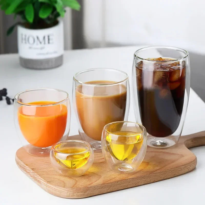 Tasse en verre à Double paroi résistante à la chaleur, 80-650Ml, bière, lait, café, eau, tasse transparente, vente en gros, service à boissons en verre, cadeau