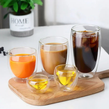 Tasse en verre à Double paroi résistante à la chaleur, 80-650Ml, bière, lait, café, eau, tasse transparente, vente en gros, service à boissons en verre, cadeau