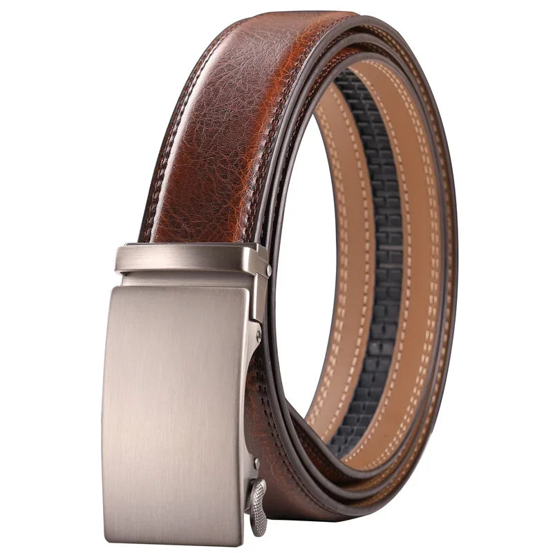Plyesxale Ceinture en cuir marron hommes 2024 boucle automatique hommes Ceinture pour jean Style Vintage hommes ceintures de luxe Ceinture Homme B9