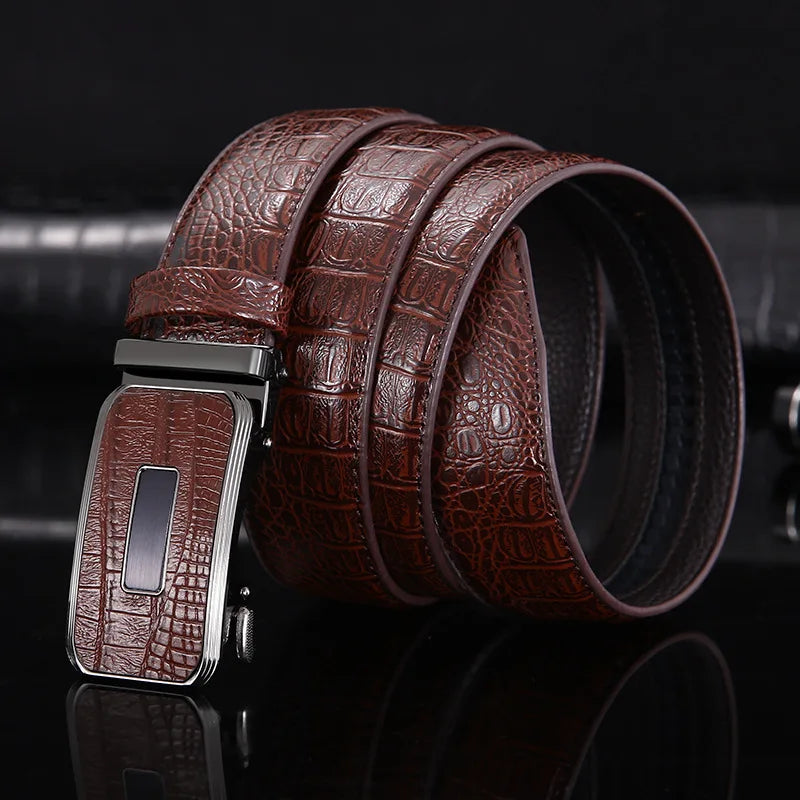 Ceinture en cuir véritable pour hommes d'affaires haut de gamme, 3.3cm, boucle automatique en alliage, peau de vache à deux couches, ceinture de costume décontractée pour hommes
