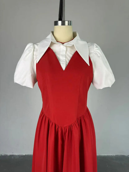 CM.YAYA – robe chemise longue à manches courtes bouffantes pour femmes, douce, Slim, taille haute, froncée, plissée, plage, Streetwear, Maxi, grande balançoire