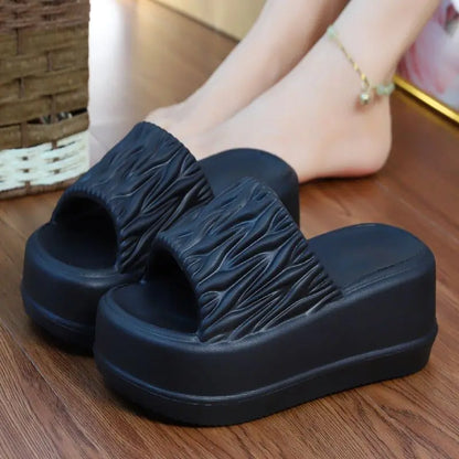 Sandales d'été à talons hauts de 7 cm pour femmes, mules à talons épais, tongs EVA, chaussures de maison, pantoufles à plateforme d'extérieur, nouvelle collection