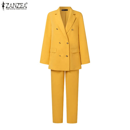 BS- Sublime femmes mode 2 pièces Blazer costumes cranté revers à manches longues Blazer pantalon ensembles élégant bureau dame solide 2 pièces tenues