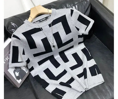 T-shirt à manches courtes Ice Inj, col rond, conception haut de gamme, fouet, imprimé géométrique, loisirs simples, mode estivale, nouveau, 2024