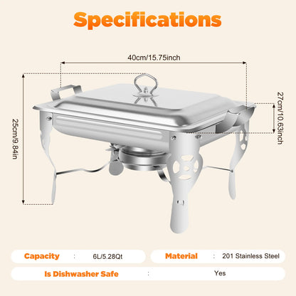 Réchaud/couvercle en acier inoxydable 6L, récipient chauffant pour Catering, Buffet de fête, poêle carré en libre-Service
