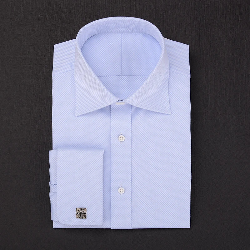 Chemises à col haut à double boucle pour hommes, mode rétro britannique, pur coton, chemises d'affaires minces, chemises de travail