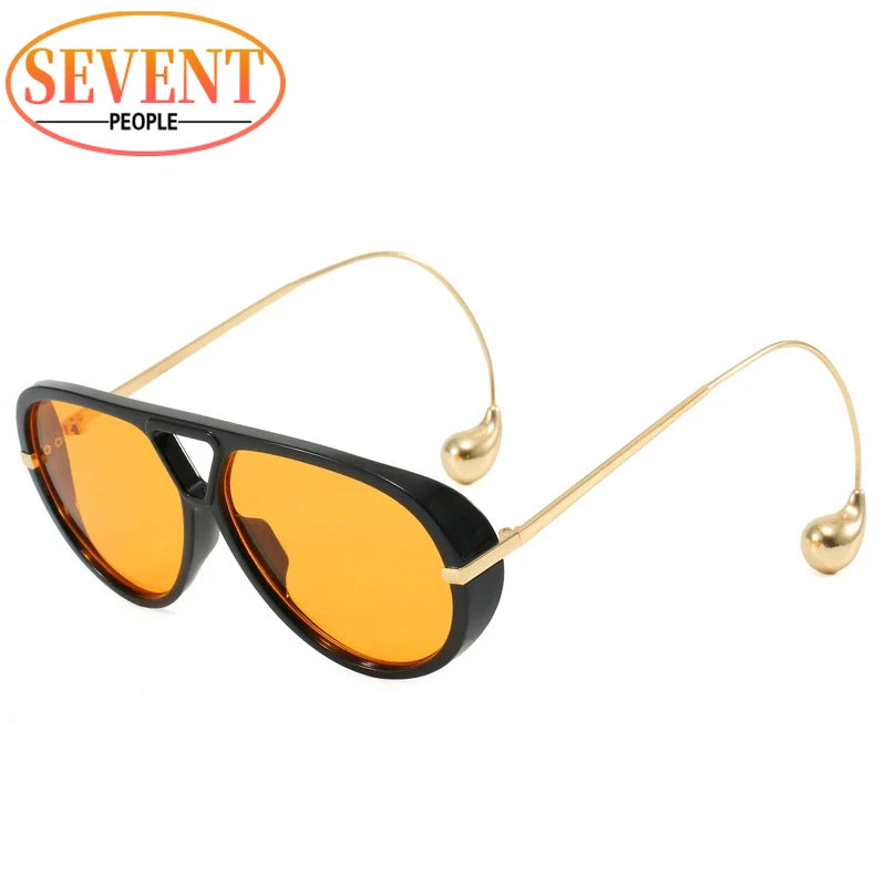Lunettes de soleil pilote Punk ovales surdimensionnées pour femmes, grande marque de luxe, monture métallique Vintage, lunettes de soleil pour dames, bouclier UV400, 2025