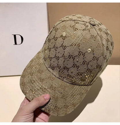Casquette de Baseball avec lettres en strass pour femmes et hommes, visière de Sport, à rabat, chapeaux de soleil pour femmes, de luxe de styliste