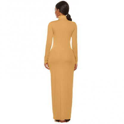 Femmes sulfRobes Grande Taille ixSolide Document Femmes Manches sulfCol Roulé Tambours con Robe Maxi Robe Éducative S-5XL