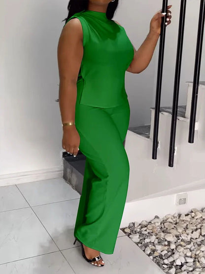 Wmstar femmes deux pièces ensemble grande taille 3XL 4XL été décontracté à la mode imprimé chemise sans manches costume pantalon à jambes larges tenues féminines