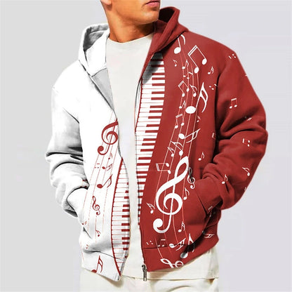 Sweat à capuche zippé imprimé notes de musique 3D, sweat-shirt décontracté, motif piano prédire, tendance de la mode, automne, adt Harajuku