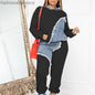 Pull à capuche et pantalon taille haute pour femme, haut patchwork décontracté, ensemble 2 pièces