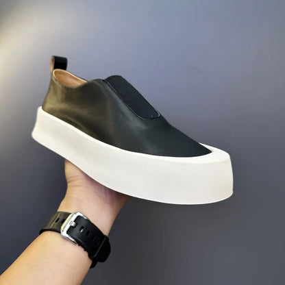 Baskets épaisses en cuir véritable pour hommes, chaussures décontractées, respirantes, à enfiler, haut de gamme