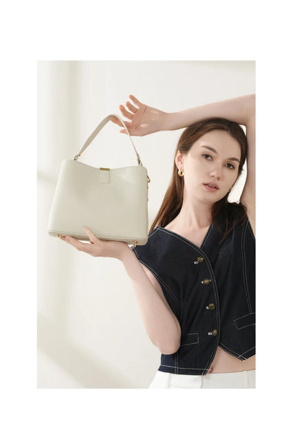 Hifashion 100% vache en cuir véritable seau épaule sacs à bandoulière pour femmes 2025 luxe concepteur large sangle fourre-tout dames sacs à main